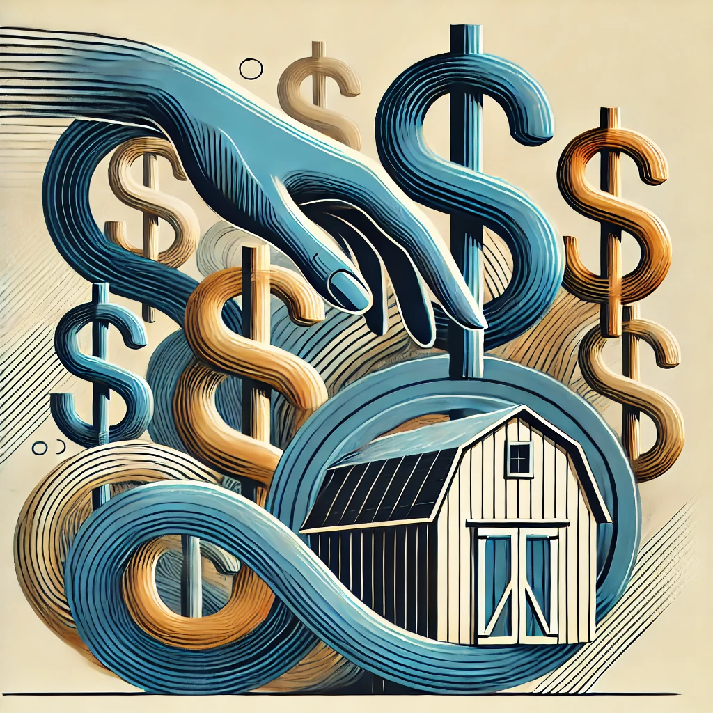 Stylized illustration representing financial options for barndominium projects