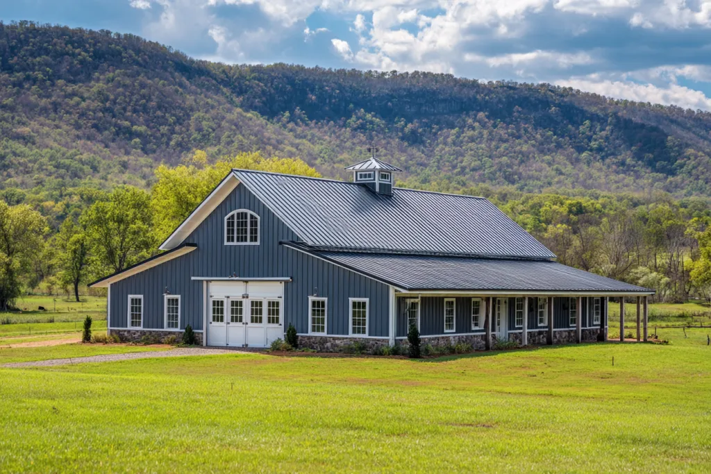 Barndominiums come in a wide range of sizes, from compact homes to large multi-use living spaces with garages and porches.