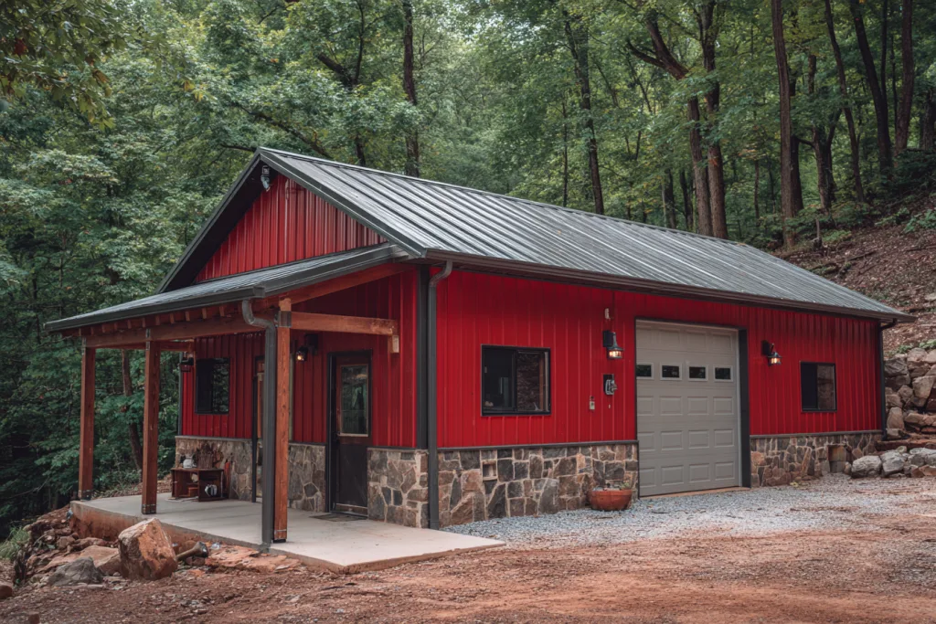 Red Barndominium Garage and Workshop Design