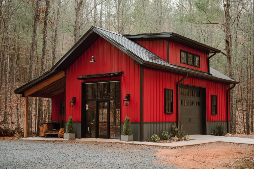 Red Barndominium With Loft and Garage