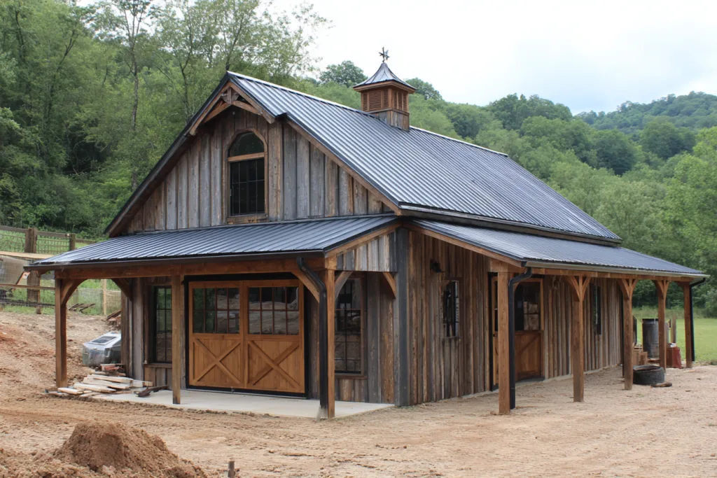 Rustic Barndominium With Shop Space and Covered Exterior Design